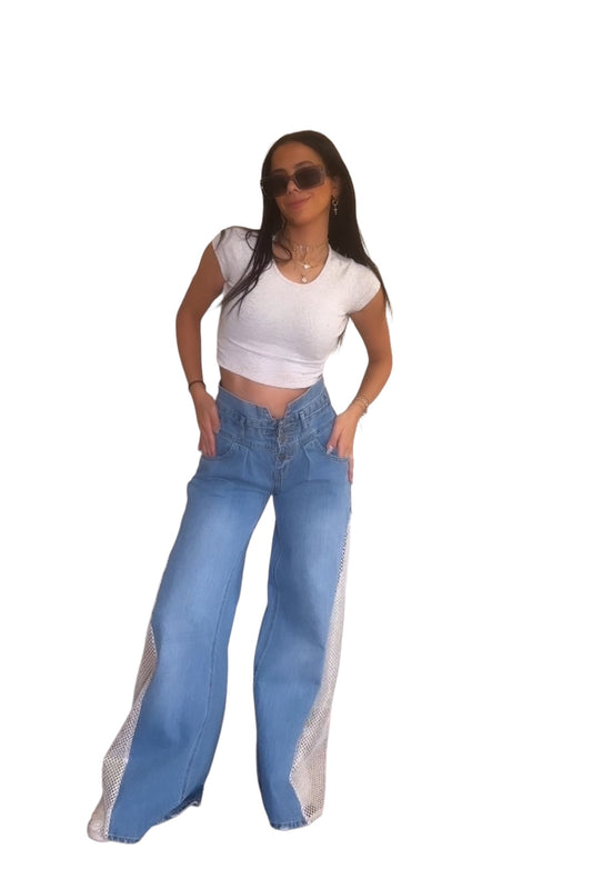 Mesh Denim pants.