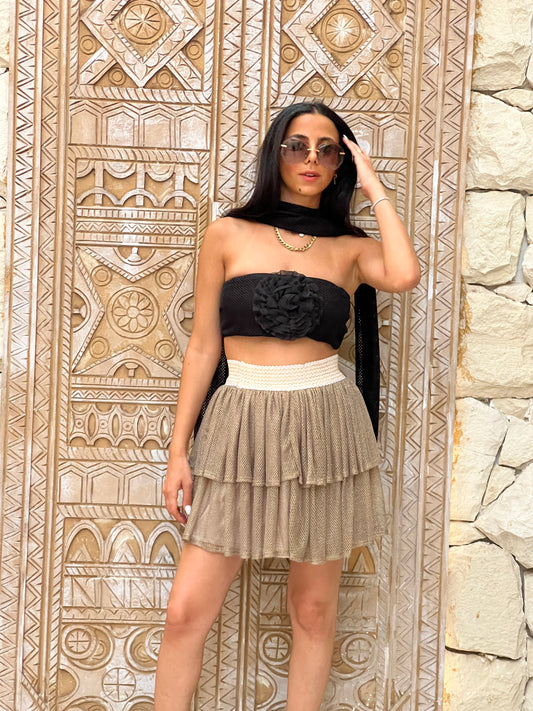 Golden mesh skirt .